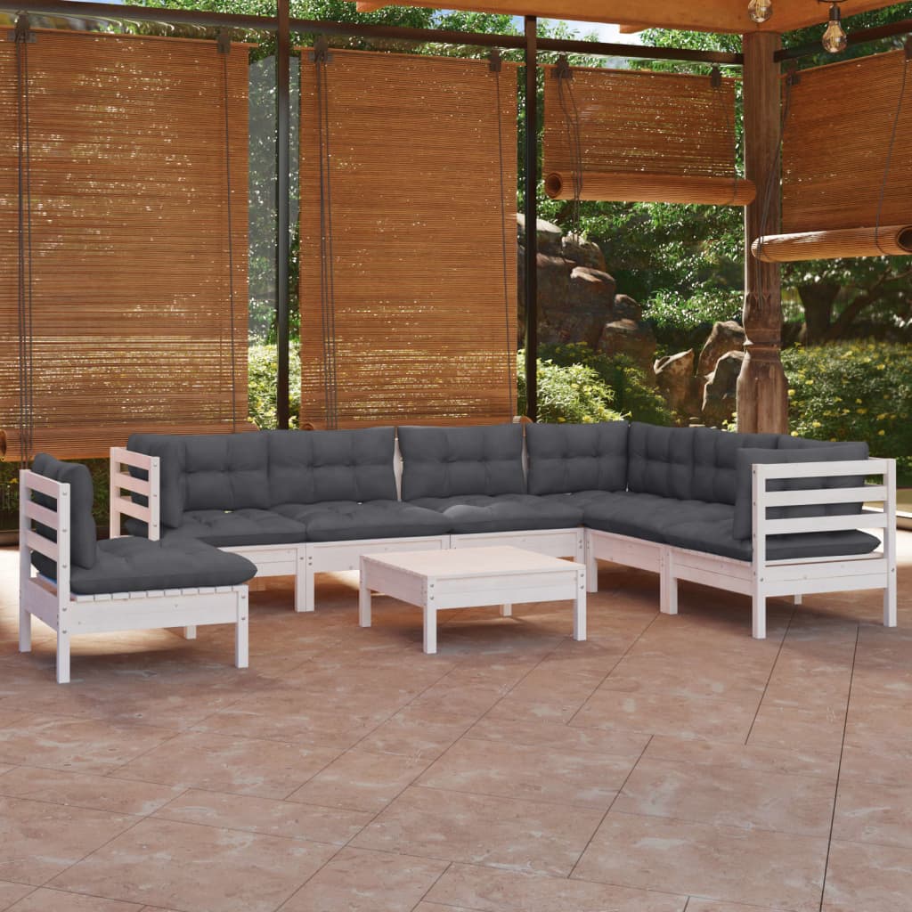 8-tlg. Garten-Lounge-Set mit Kissen Weiß Kiefer Massivholz