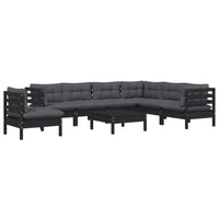 8-tlg. Garten-Lounge-Set mit Kissen Schwarz Massivholz Kiefer