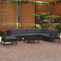 8-tlg. Garten-Lounge-Set mit Kissen Schwarz Massivholz Kiefer