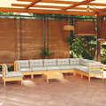 9-tlg. Garten-Lounge-Set mit Creme Kissen Massivholz Kiefer