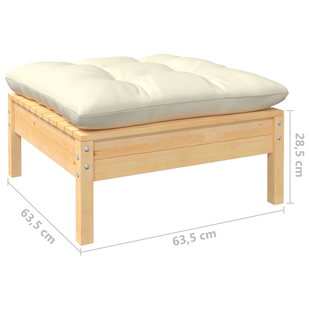 10-tlg. Garten-Lounge-Set mit Creme Kissen Massivholz Kiefer