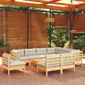 10-tlg. Garten-Lounge-Set mit Creme Kissen Massivholz Kiefer
