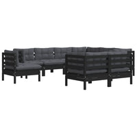 9-tlg. Garten-Lounge-Set mit Kissen Schwarz Kiefer Massivholz