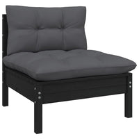 9-tlg. Garten-Lounge-Set mit Kissen Schwarz Kiefer Massivholz