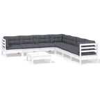 8-tlg. Garten-Lounge-Set mit Kissen Weiß Kiefer Massivholz