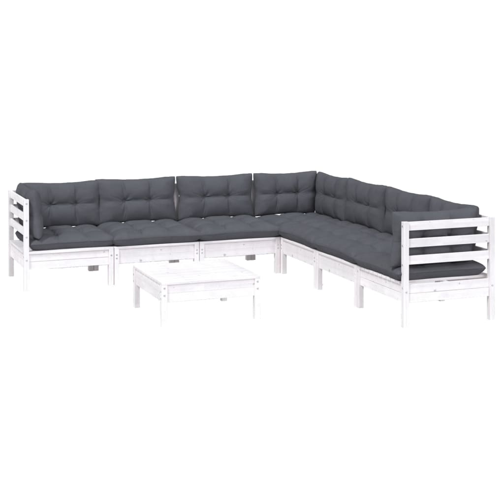 8-tlg. Garten-Lounge-Set mit Kissen Weiß Kiefer Massivholz