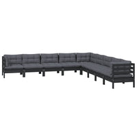 9-tlg. Garten-Lounge-Set mit Kissen Schwarz Massivholz Kiefer