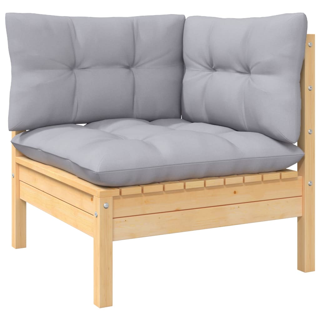 9-tlg. Garten-Lounge-Set mit Grauen Kissen Massivholz Kiefer
