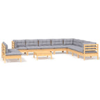 11-tlg. Garten-Lounge-Set mit Grauen Kissen Massivholz Kiefer