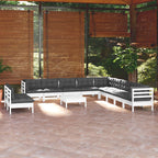 12-tlg. Garten-Lounge-Set mit Kissen Weiß Massivholz Kiefer