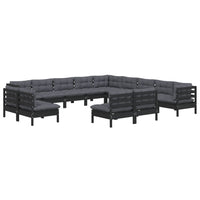 13-tlg. Garten-Lounge-Set mit Kissen Schwarz Massivholz Kiefer