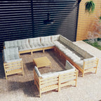 14-tlg. Garten-Lounge-Set mit Creme Kissen Massivholz Kiefer