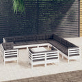 14-tlg. Garten-Lounge-Set mit Kissen Weiß Massivholz Kiefer