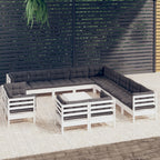 14-tlg. Garten-Lounge-Set mit Kissen Weiß Massivholz Kiefer