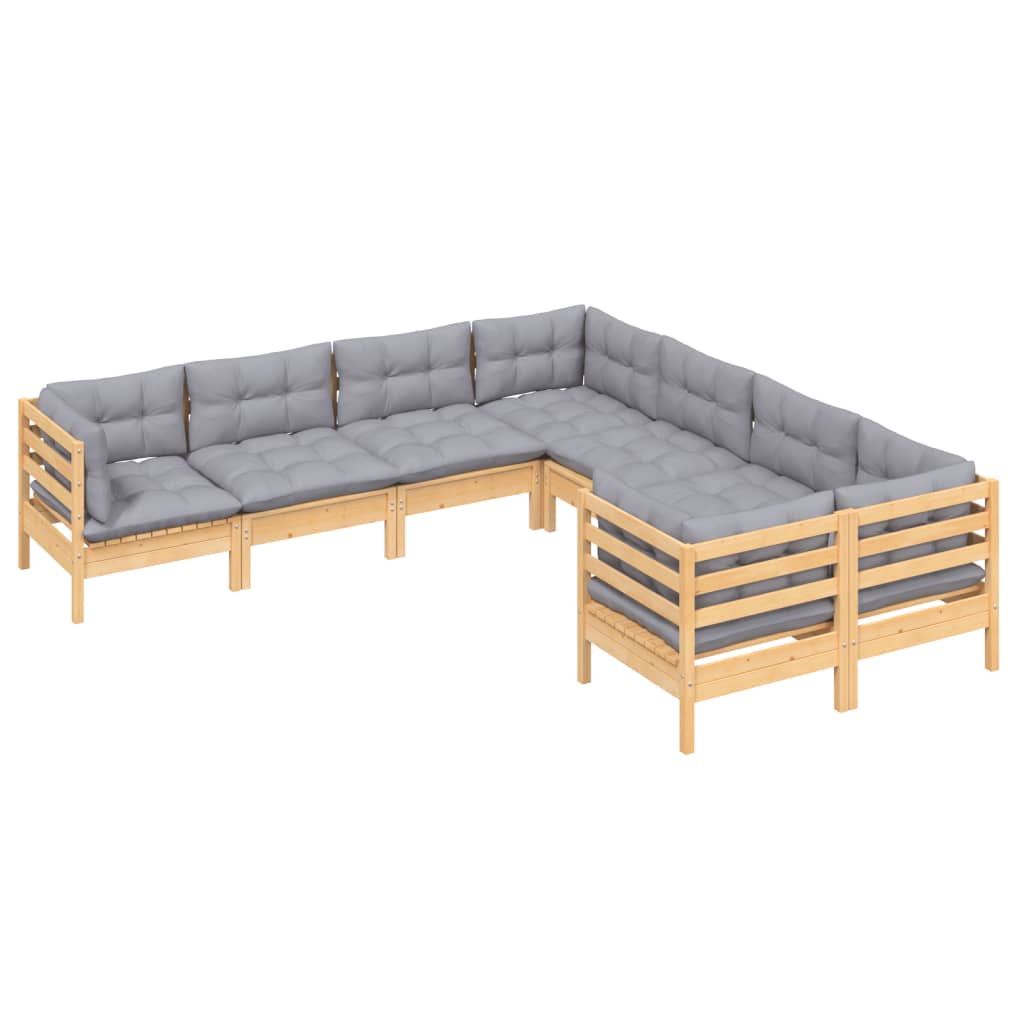 8-tlg. Garten-Lounge-Set mit Grauen Kissen Massivholz Kiefer