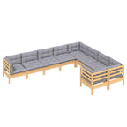 9-tlg. Garten-Lounge-Set mit Grauen Kissen Kiefernholz