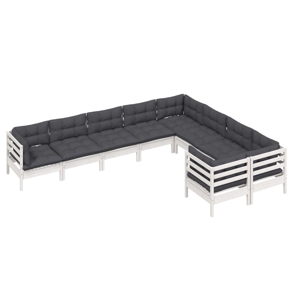9-tlg. Garten-Lounge-Set mit Kissen Weiß Kiefernholz