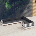 9-tlg. Garten-Lounge-Set mit Kissen Weiß Kiefernholz