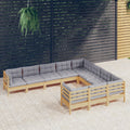 10-tlg. Garten-Lounge-Set mit Grauen Kissen Kiefernholz