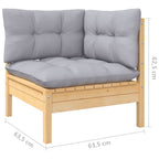 11-tlg. Garten-Lounge-Set mit Grauen Kissen Kiefernholz