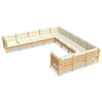 11-tlg. Garten-Lounge-Set mit Creme Kissen Kiefernholz