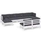 9-tlg. Garten-Lounge-Set mit Kissen Weiß Kiefernholz