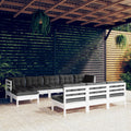 10-tlg. Garten-Lounge-Set mit Kissen Weiß Kiefernholz
