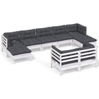 9-tlg. Garten-Lounge-Set mit Kissen Weiß Kiefer Massivholz