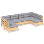 6-tlg. Garten-Lounge-Set mit Grauen Kissen Kiefer Massivholz