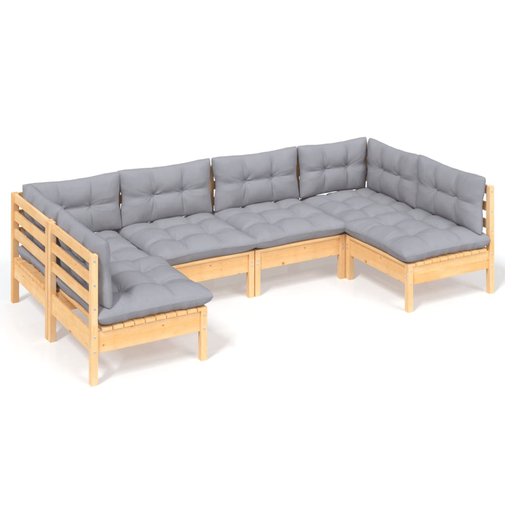 6-tlg. Garten-Lounge-Set mit Grauen Kissen Kiefer Massivholz