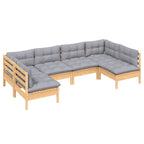 6-tlg. Garten-Lounge-Set mit Grauen Kissen Kiefer Massivholz