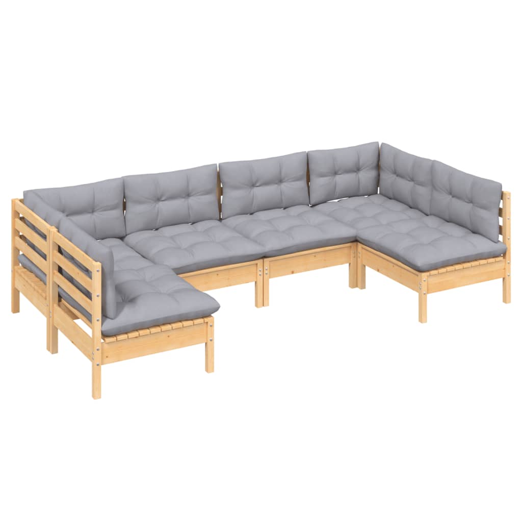 6-tlg. Garten-Lounge-Set mit Grauen Kissen Kiefer Massivholz