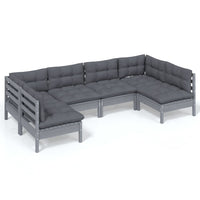 6-tlg. Garten-Lounge-Set mit Kissen Grau Kiefer Massivholz