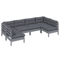 6-tlg. Garten-Lounge-Set mit Kissen Grau Kiefer Massivholz