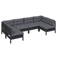 6-tlg. Garten-Lounge-Set mit Kissen Schwarz Kiefer Massivholz