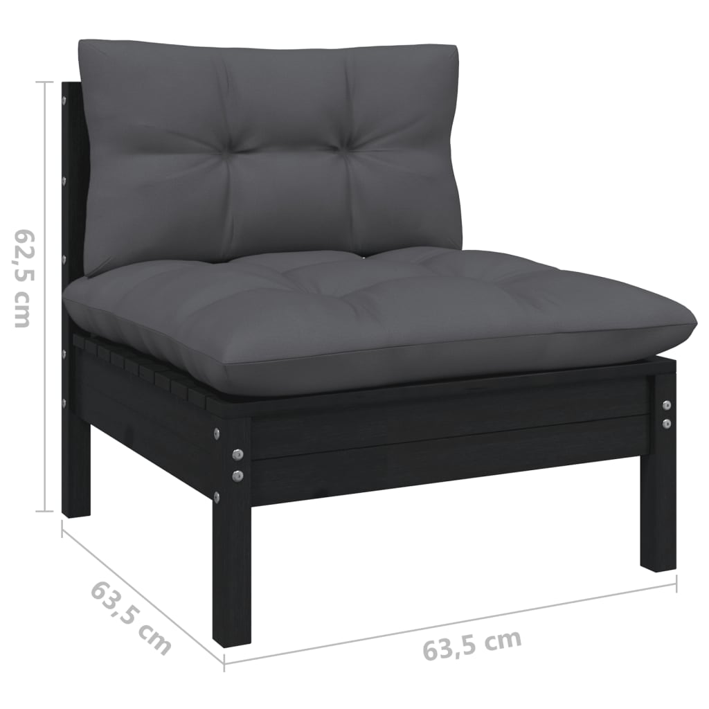 6-tlg. Garten-Lounge-Set mit Kissen Schwarz Kiefer Massivholz