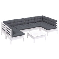 7-tlg. Garten-Lounge-Set mit Kissen Weiß Kiefer Massivholz