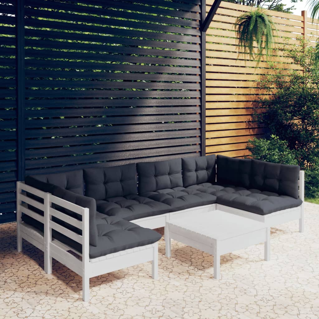 7-tlg. Garten-Lounge-Set mit Kissen Weiß Kiefer Massivholz