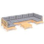 8-tlg. Garten-Lounge-Set mit Grauen Kissen Kiefer Massivholz