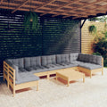 8-tlg. Garten-Lounge-Set mit Grauen Kissen Kiefer Massivholz