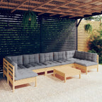 8-tlg. Garten-Lounge-Set mit Grauen Kissen Kiefer Massivholz