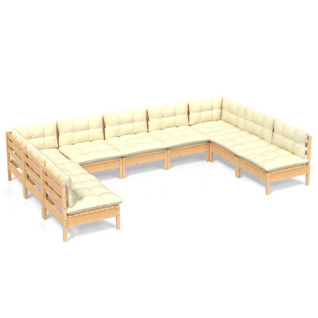 9-tlg. Garten-Lounge-Set mit Creme Kissen Massivholz Kiefer