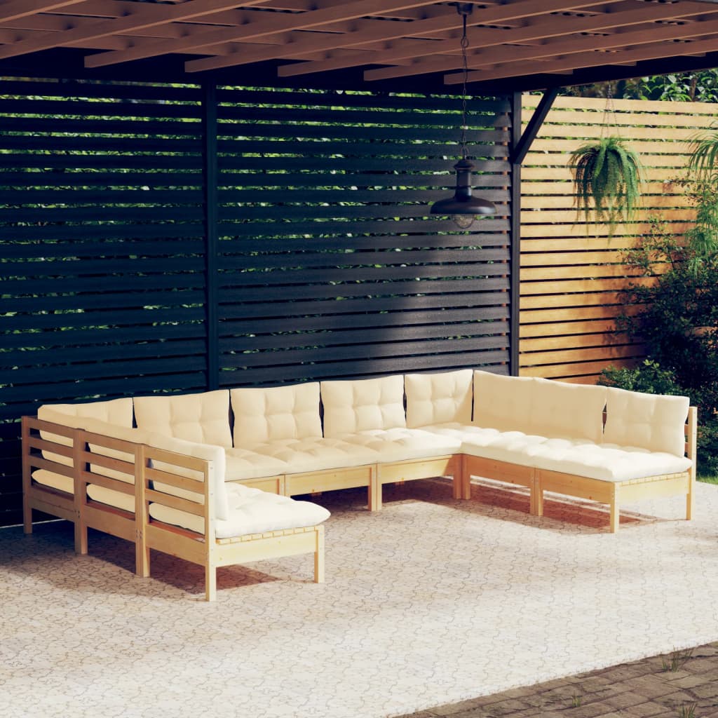 9-tlg. Garten-Lounge-Set mit Creme Kissen Massivholz Kiefer