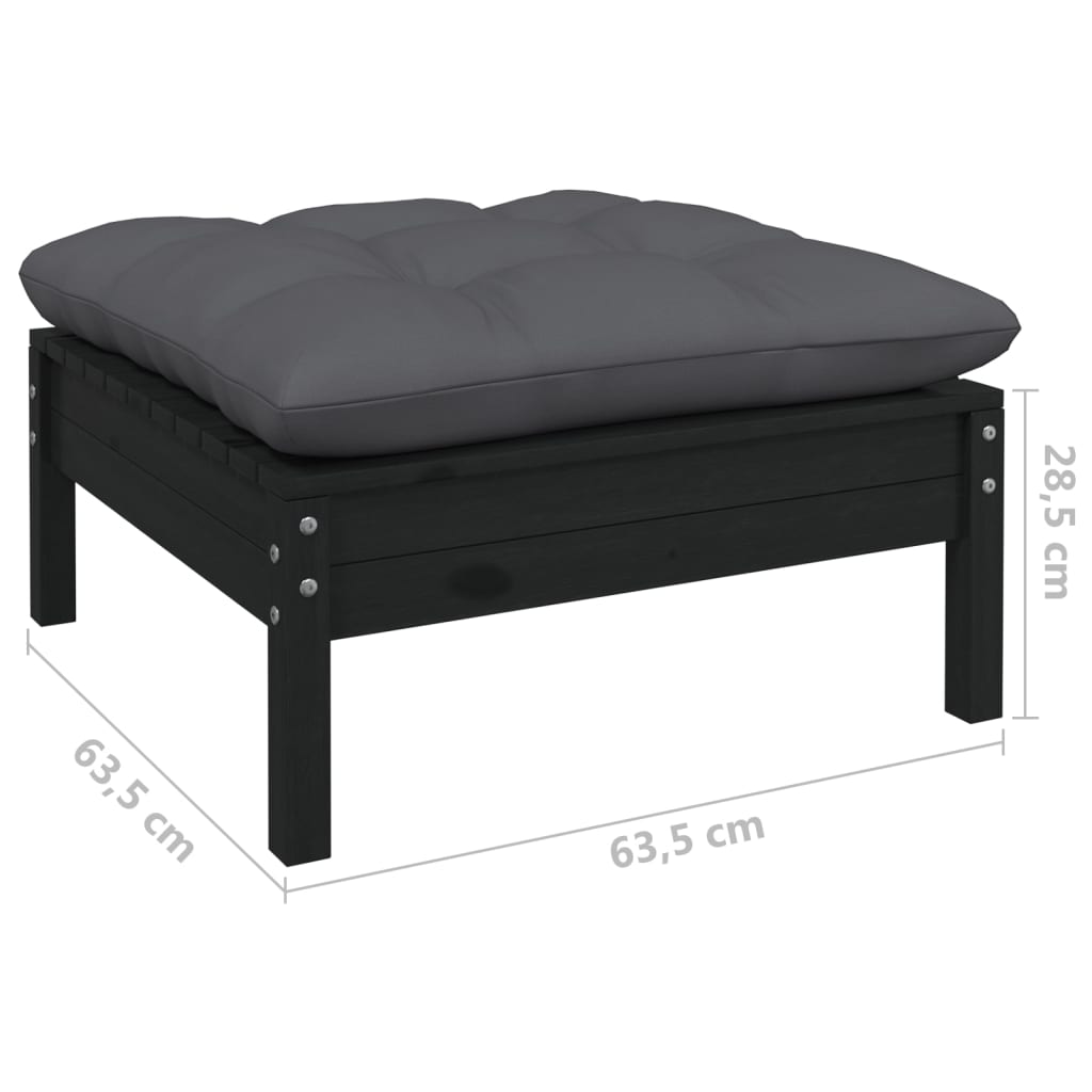 11-tlg. Garten-Lounge-Set mit Kissen Schwarz Kiefer Massivholz