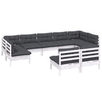 9-tlg. Garten-Lounge-Set mit Kissen Weiß Kiefer Massivholz