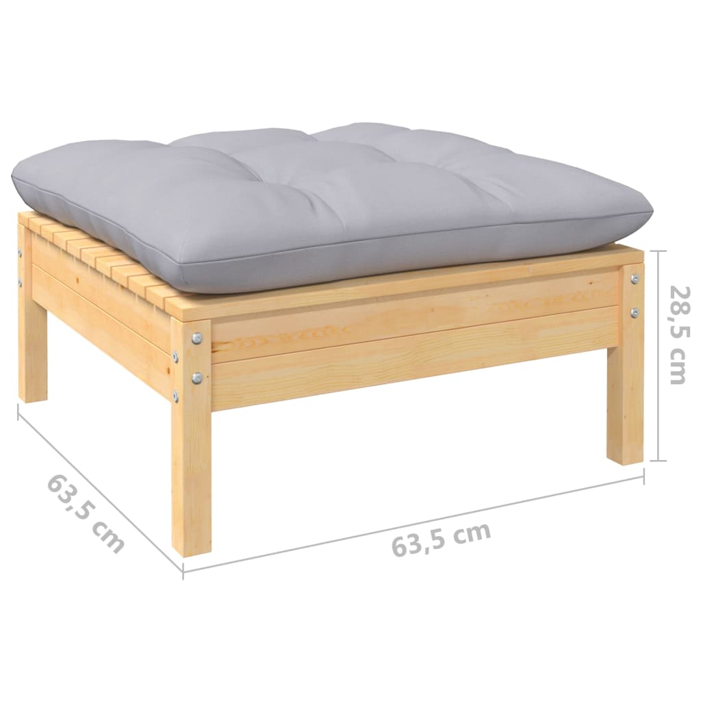 12-tlg. Garten-Lounge-Set mit Grauen Kissen Kiefer Massivholz
