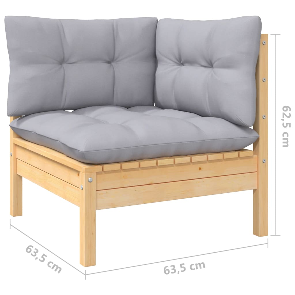 14-tlg. Garten-Lounge-Set mit Grauen Kissen Kiefer Massivholz