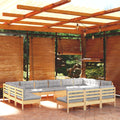 14-tlg. Garten-Lounge-Set mit Grauen Kissen Kiefer Massivholz
