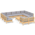 12-tlg. Garten-Lounge-Set mit Grauen Kissen Kiefer Massivholz