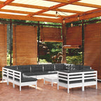 12-tlg. Garten-Lounge-Set mit Kissen Weiß Kiefer Massivholz